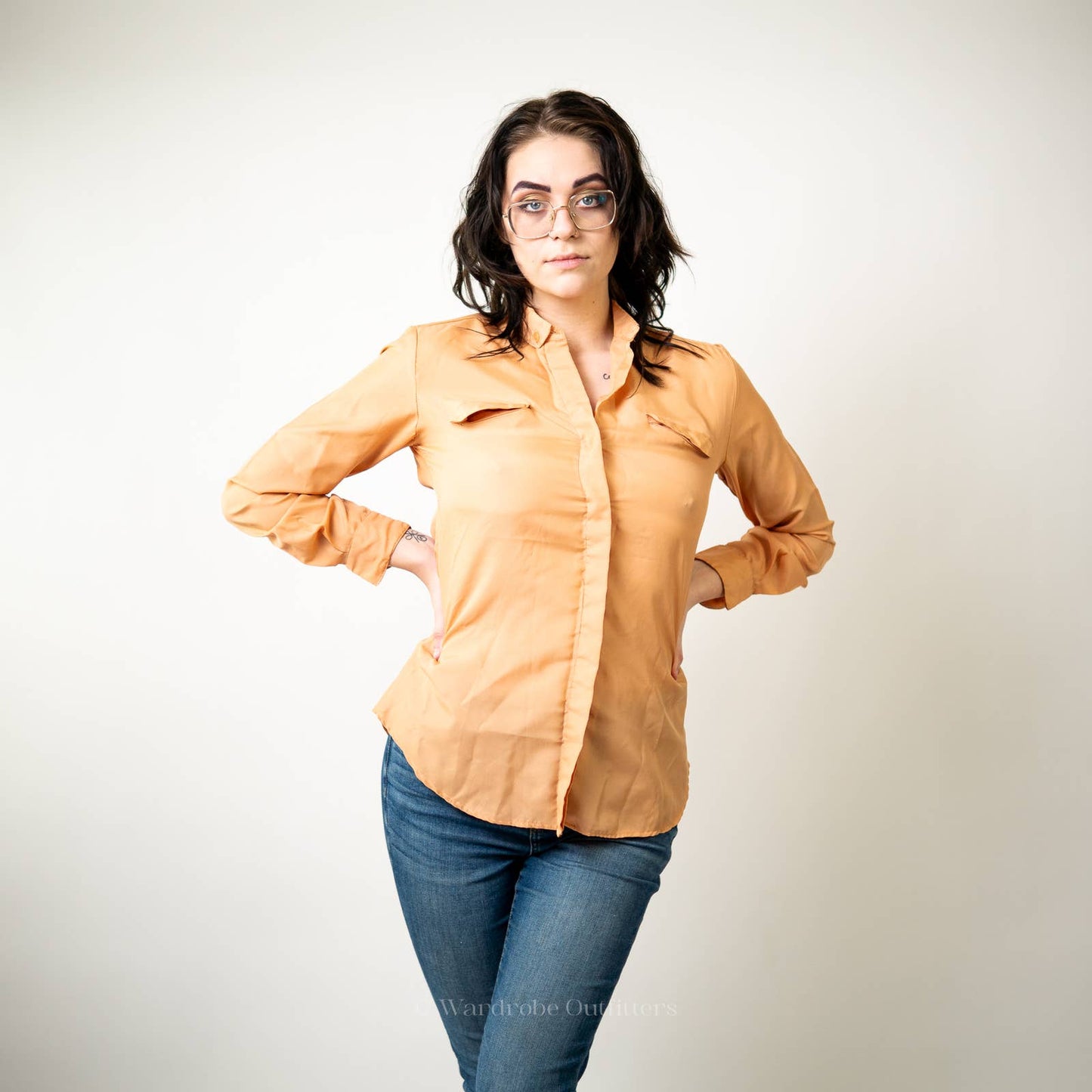 Vintage Sherbet Orange Western Cut Button Up Blouse