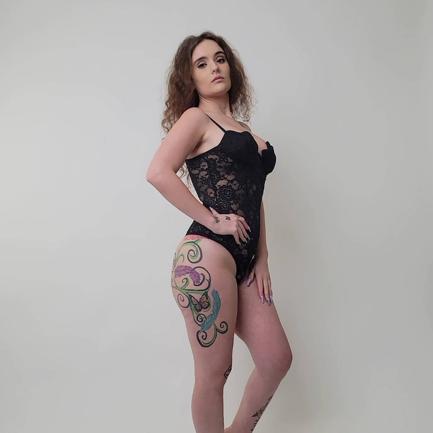 Lulu's Black Lace Sheer Floral Lingerie Bodysuit - M
