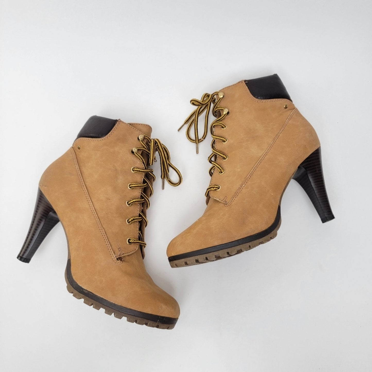 Nubuck Leather Lace-Up Stiletto Heel Chukka Booties - 9.5