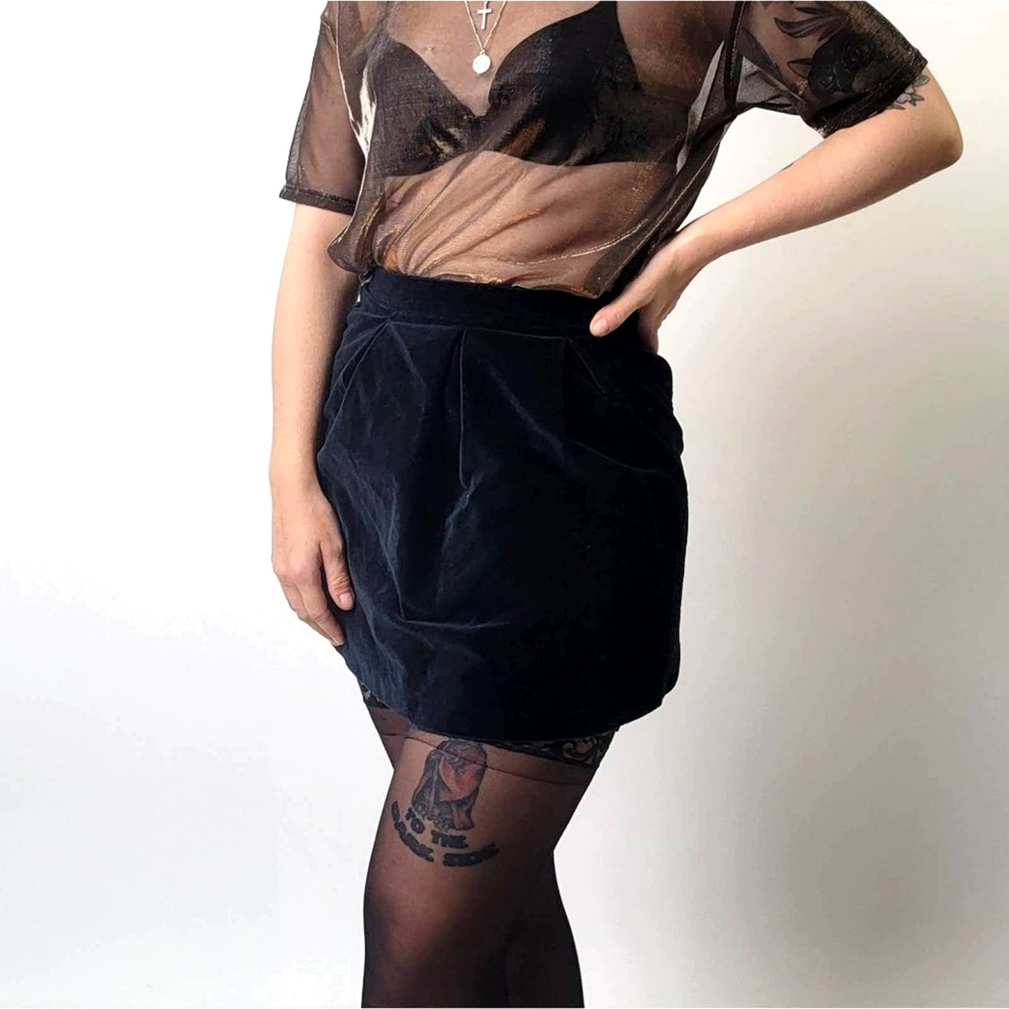 Vintage 90s Velour Velvet grungy Black Skirt