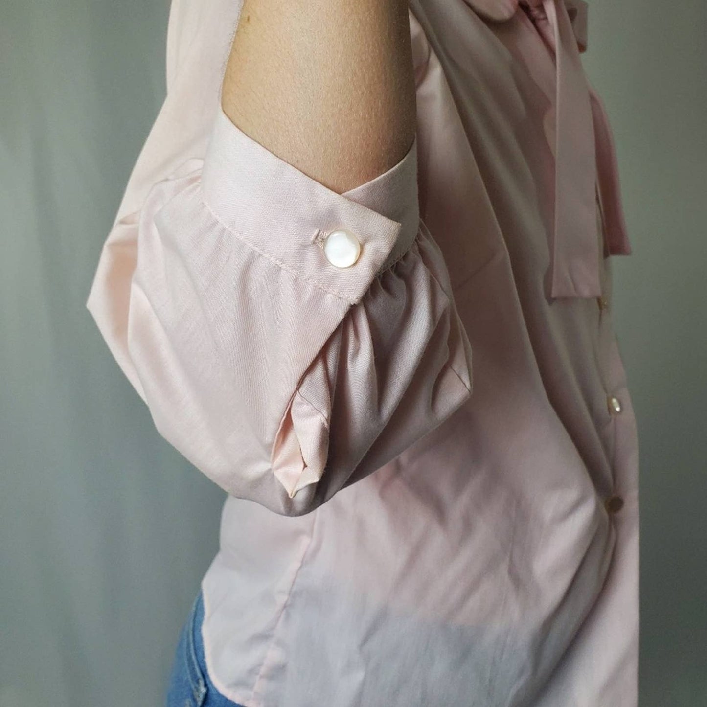 RARE 60s Peter Pan Cropped Sleeve Button Up Blouse - S