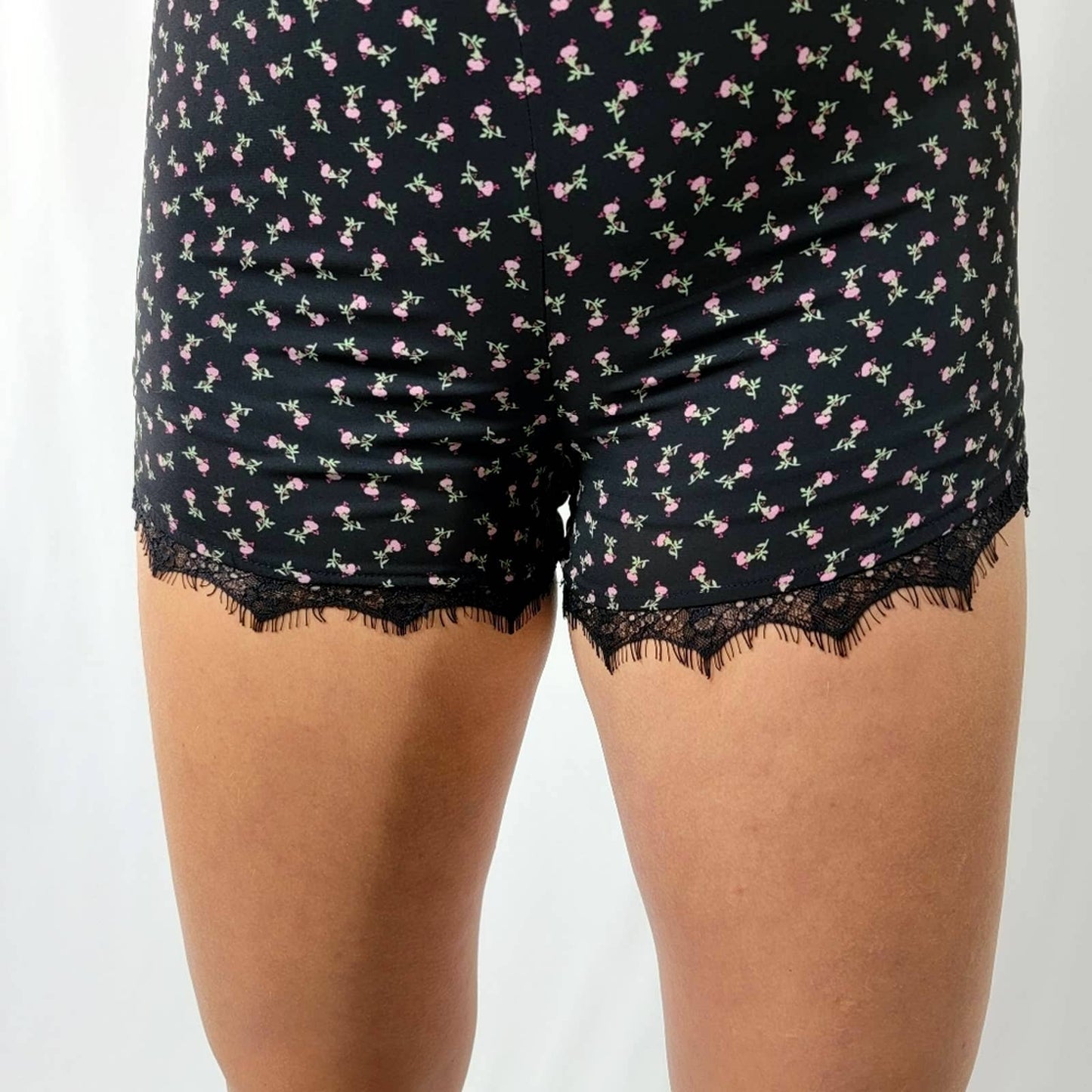 Sweet Rain Black Floral Eyelash Romper - S