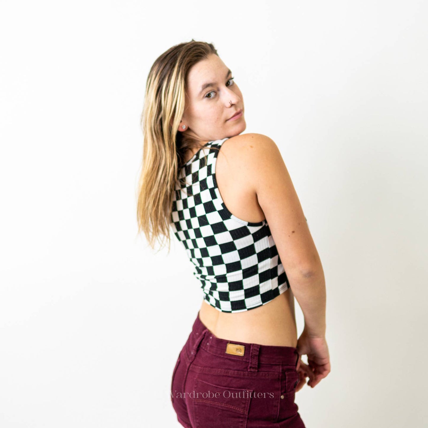 F21 Checker Board Cropped Tank Top