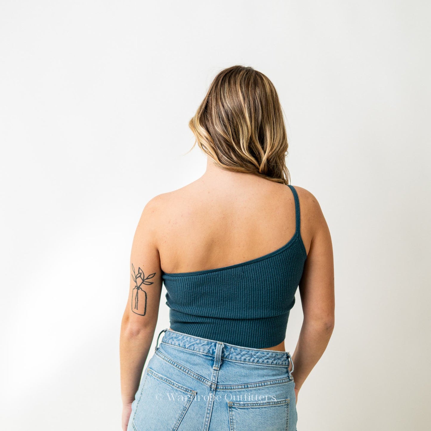 Kendal & Kylie Cropped Halter One Shoulder Tank Top
