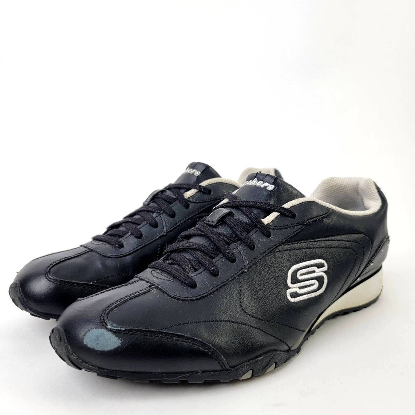 Vintage 2010 Skechers Black White Athletic Leather Running Tennis Shoes - 10=