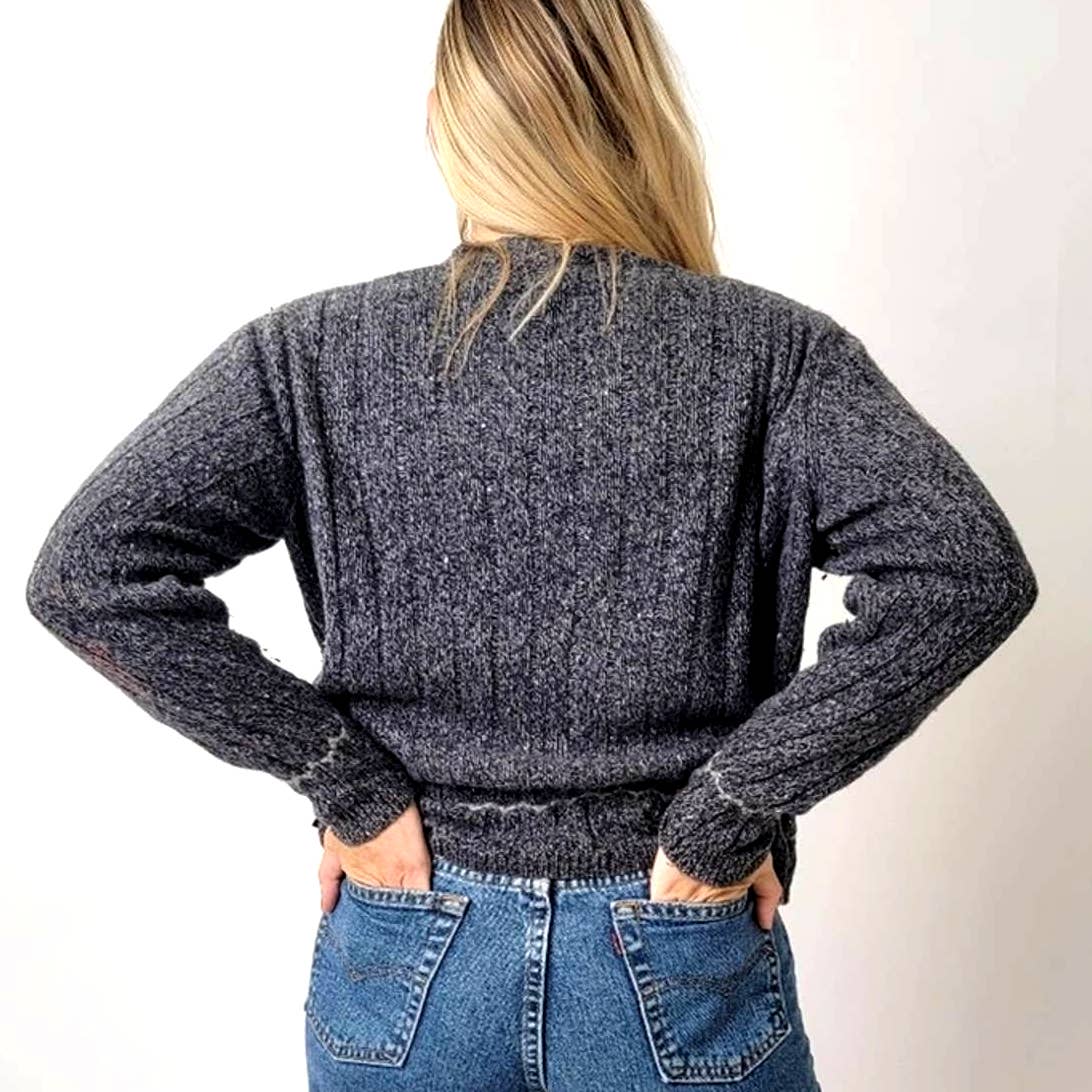 Woolrich Ribbed Deep Gray Cable Knit V-Neck Sweater - L
