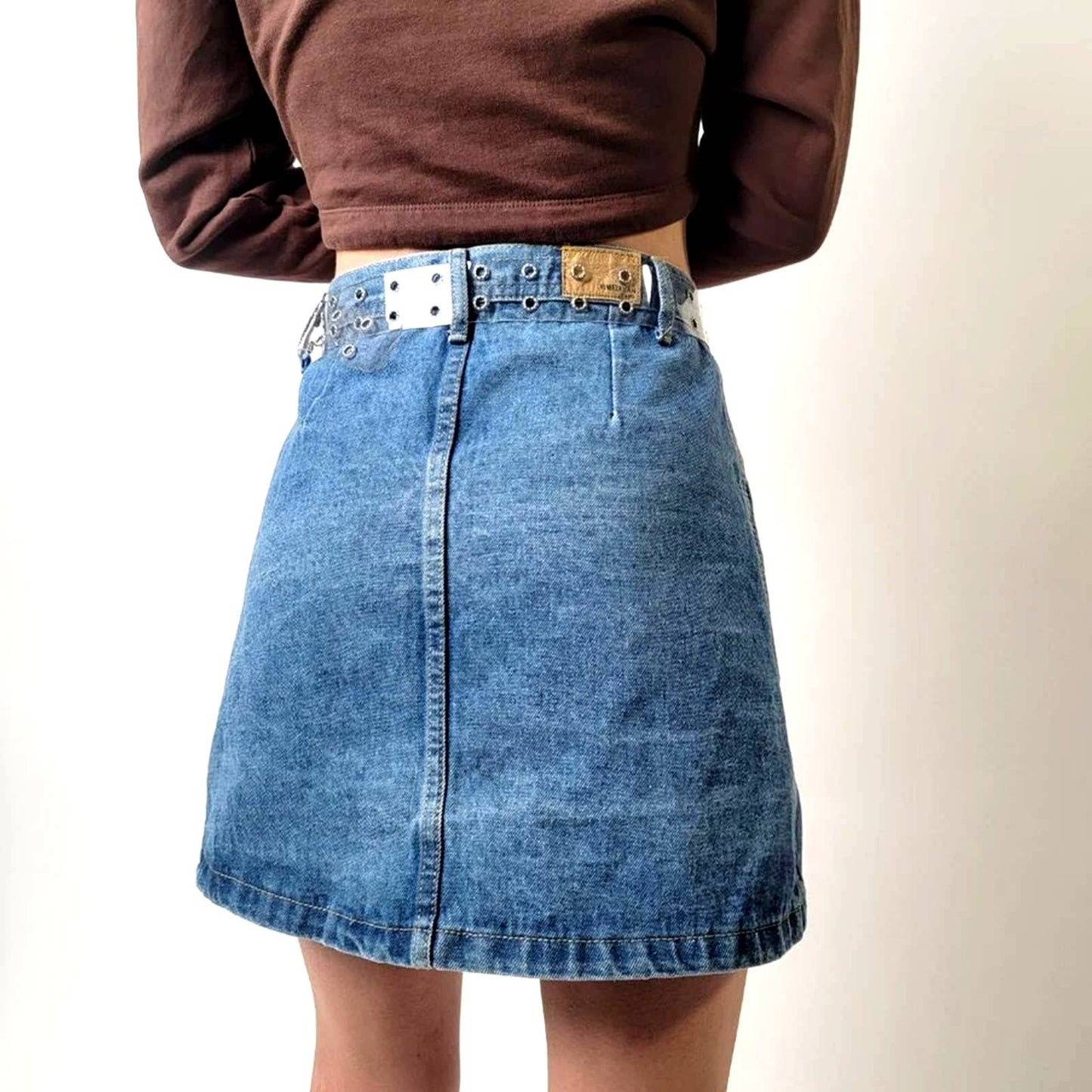 Button Front Deep Patch Pocket Denim Jean Mini Skirt - S