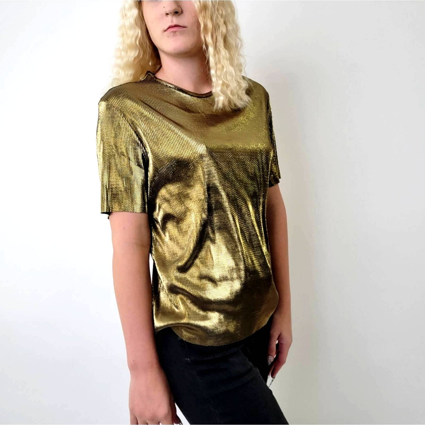 Vintage 90's Liquid Gold Short Sleeve Rave Top - M