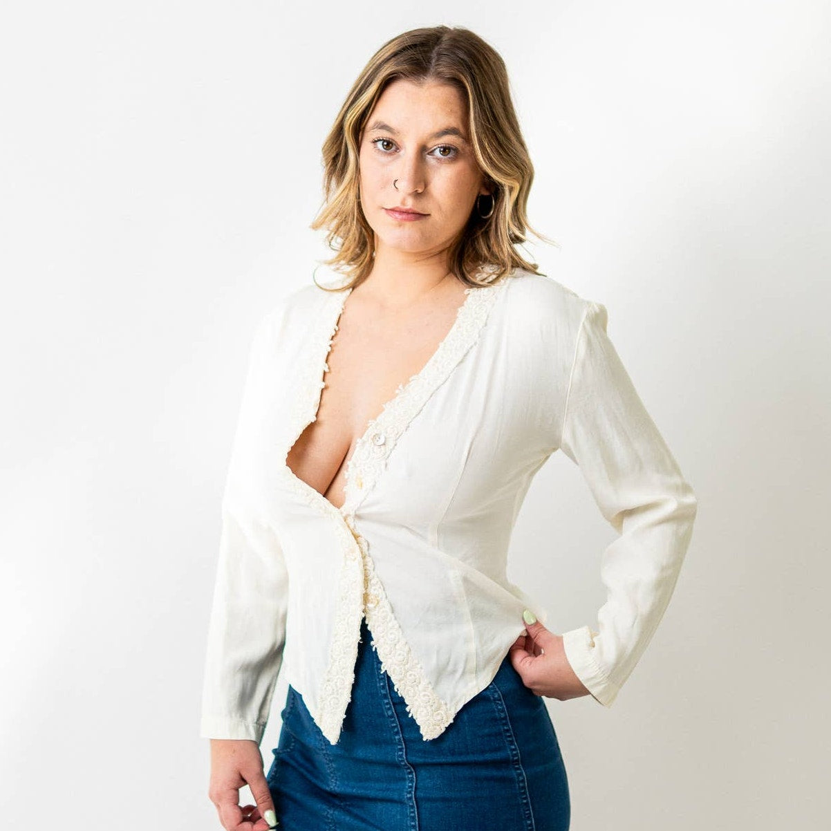 Vintage 90s Sexy Low Cute Lace Blouse