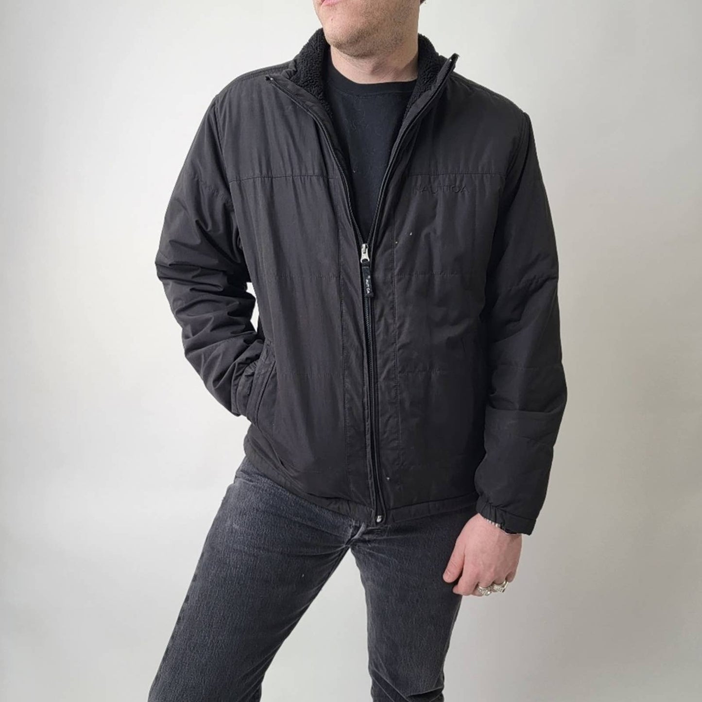 Nautica Black Sherpa Lined Jacket - M