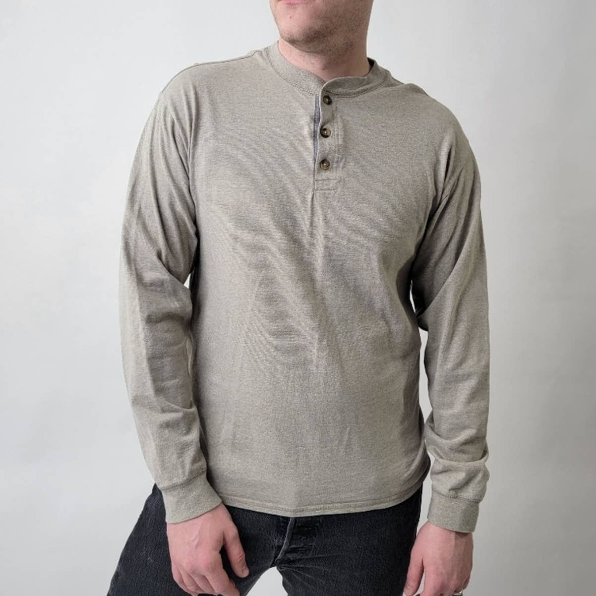 Hanes Beefy Henley Long Sleeve Shirt - L