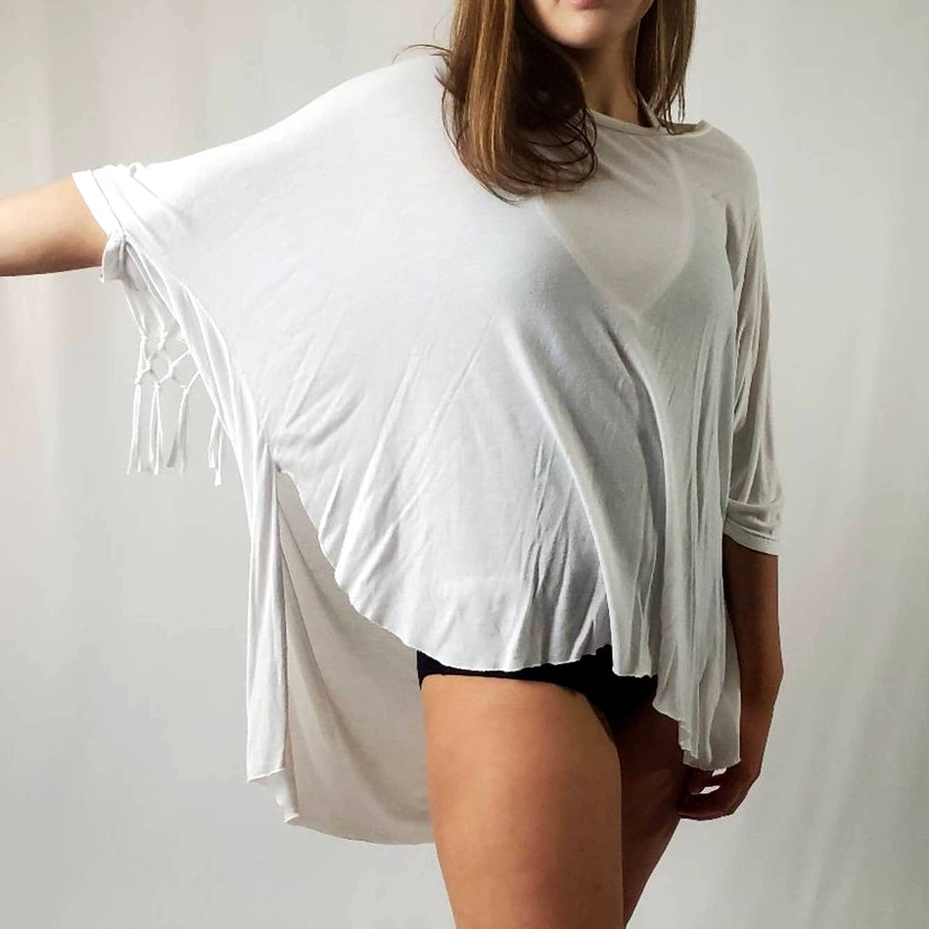 Skemo Oversized Beach Cover Up Fringe White - M