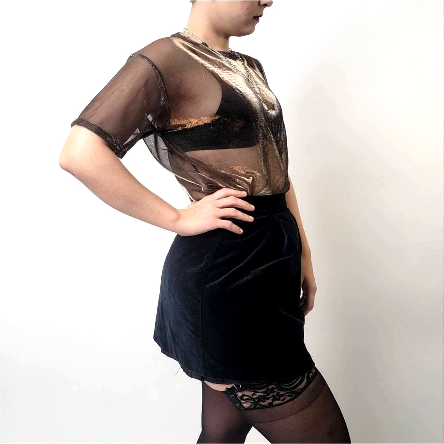 Vintage 90s Velour Velvet grungy Black Skirt