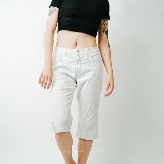 Nine West Bleecker White Capri Cargo Denim Short Pants