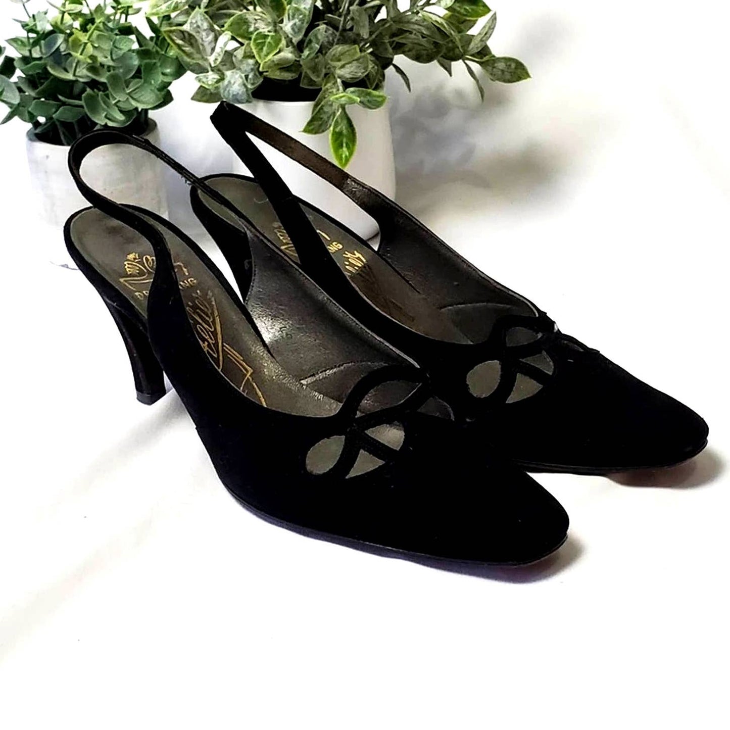 Vintage 1950's Atelier Black Sling Back Heels - 4 1/2