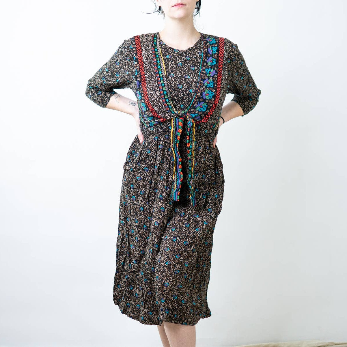 Vintage 90s Boho Cottagecore Romper Dress - M