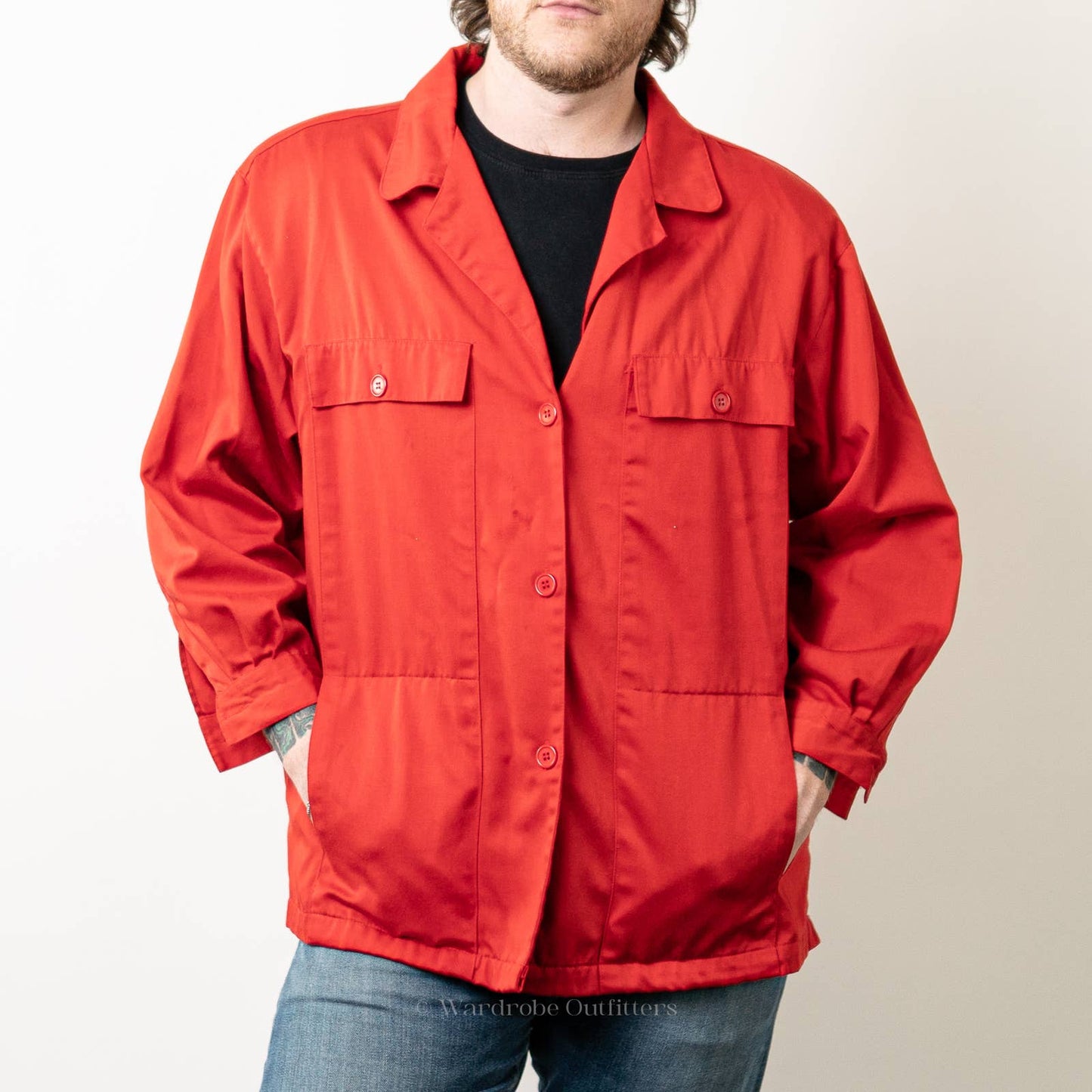 Red Artists Shirt Apron Button Up Blouse
