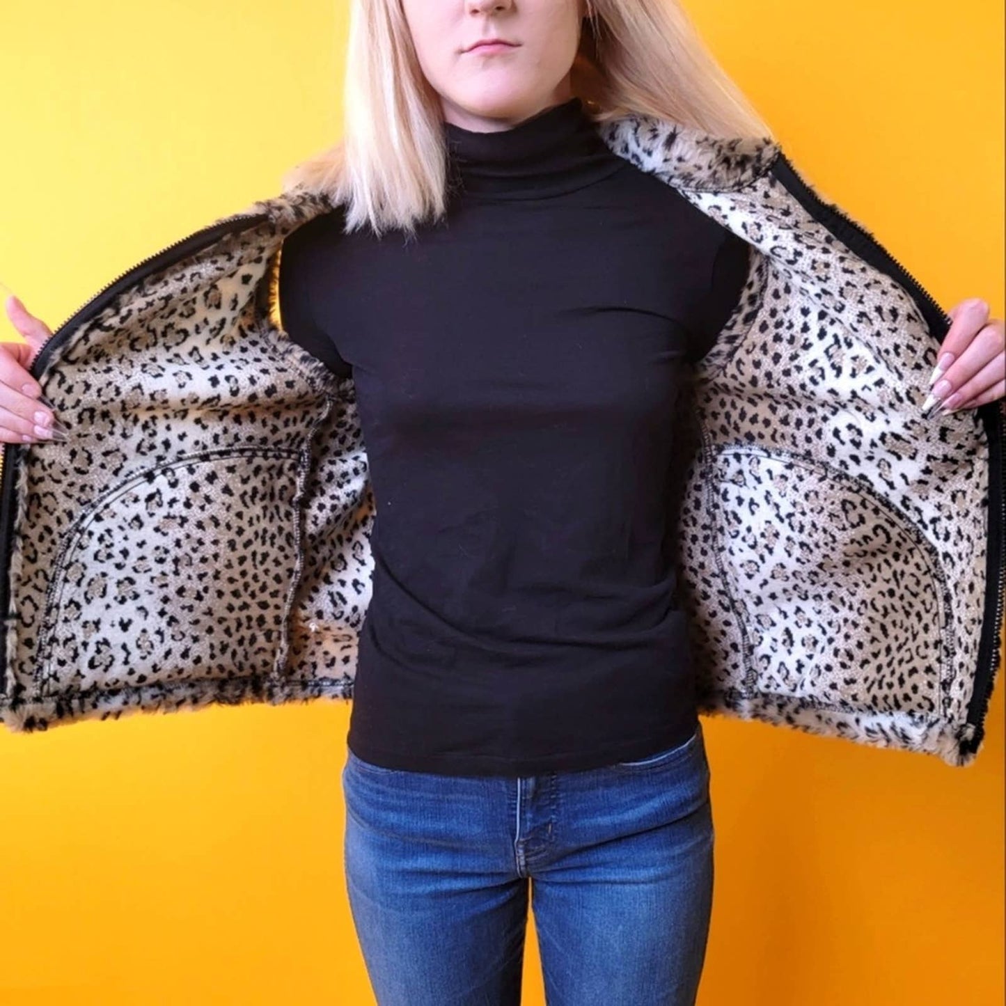 Vintage 1990s Leopard Animal Print Cobblestone Canyon Cheetah Faux Fur Vest - S