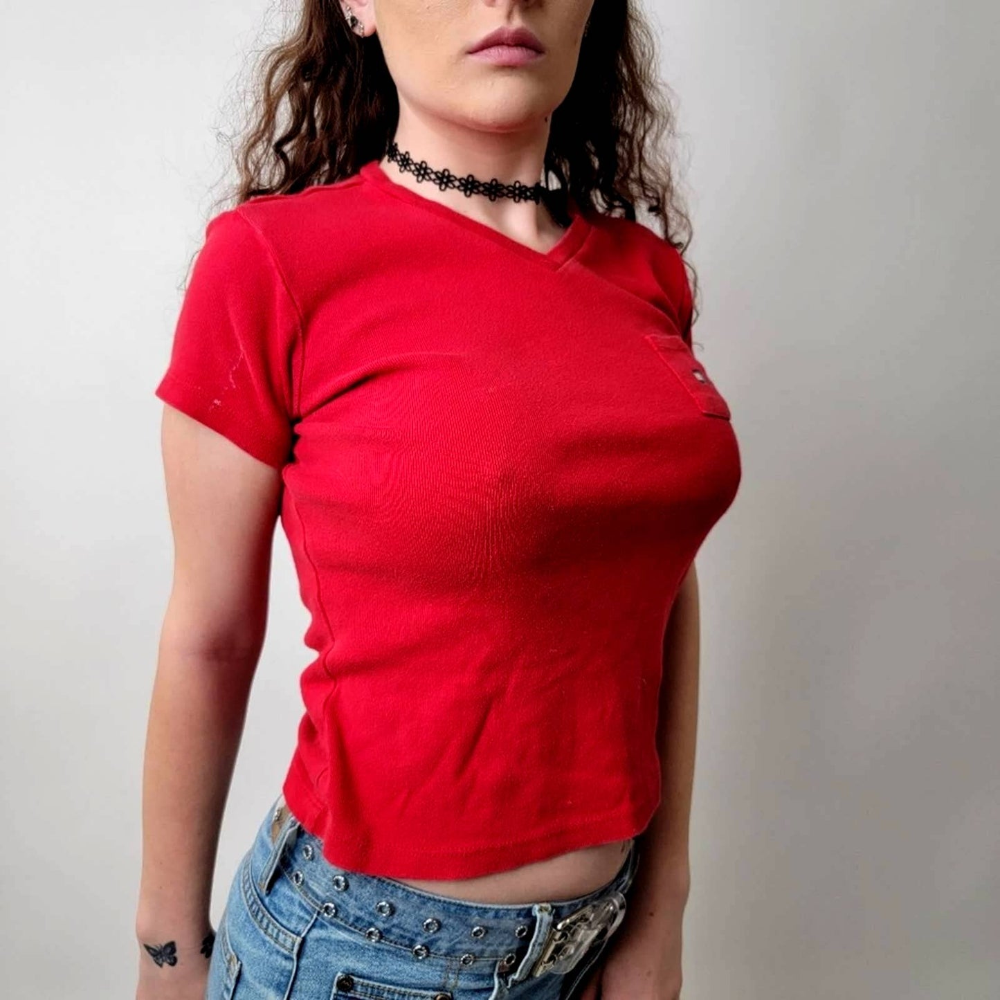 Vintage 90s Tommy Hilfiger Cropped Baby Tee - L