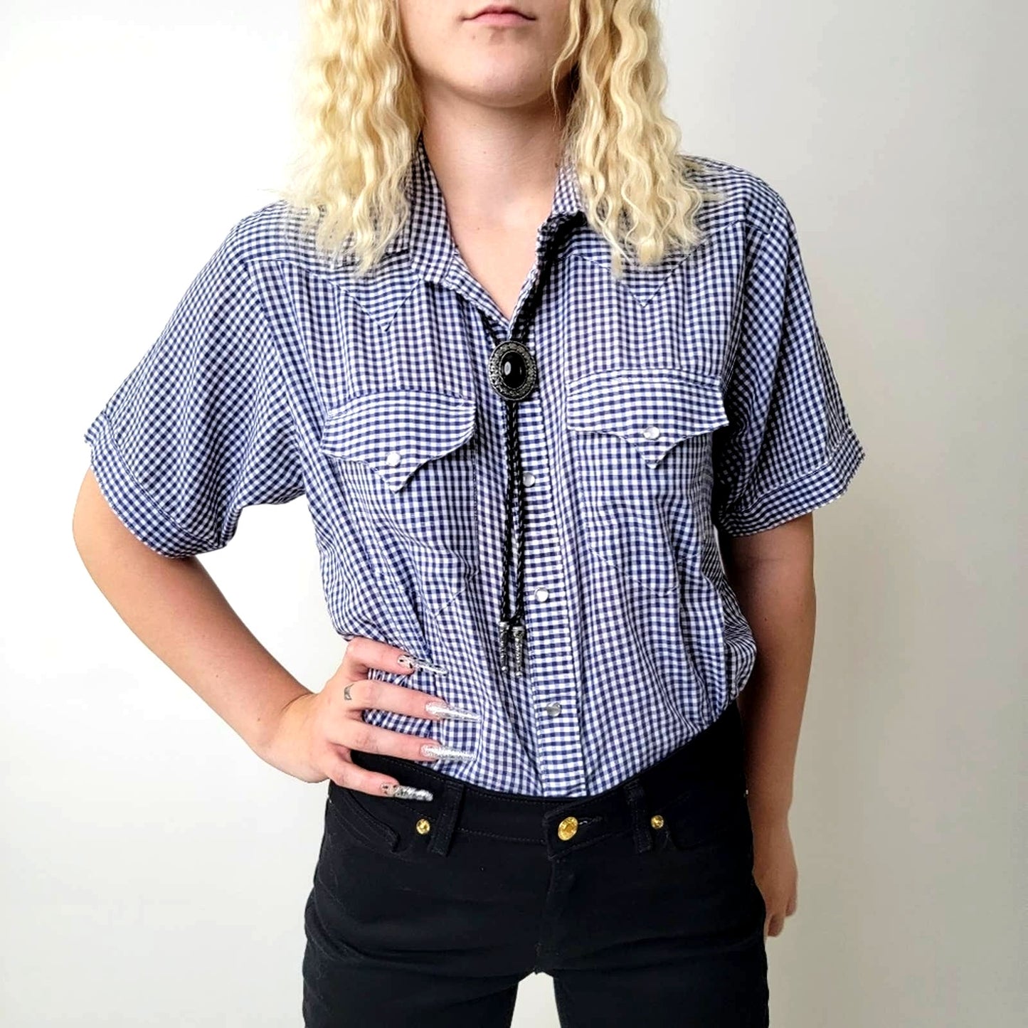 Vintage 70s Plaid Western Pearl Snap Shirt - S