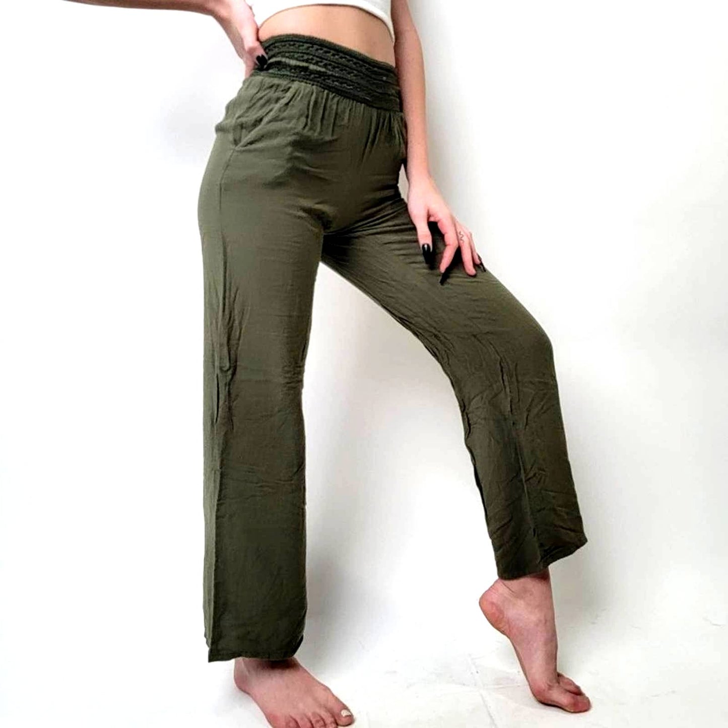 Joe B. Shirred Waist Olive Green Pants - XS