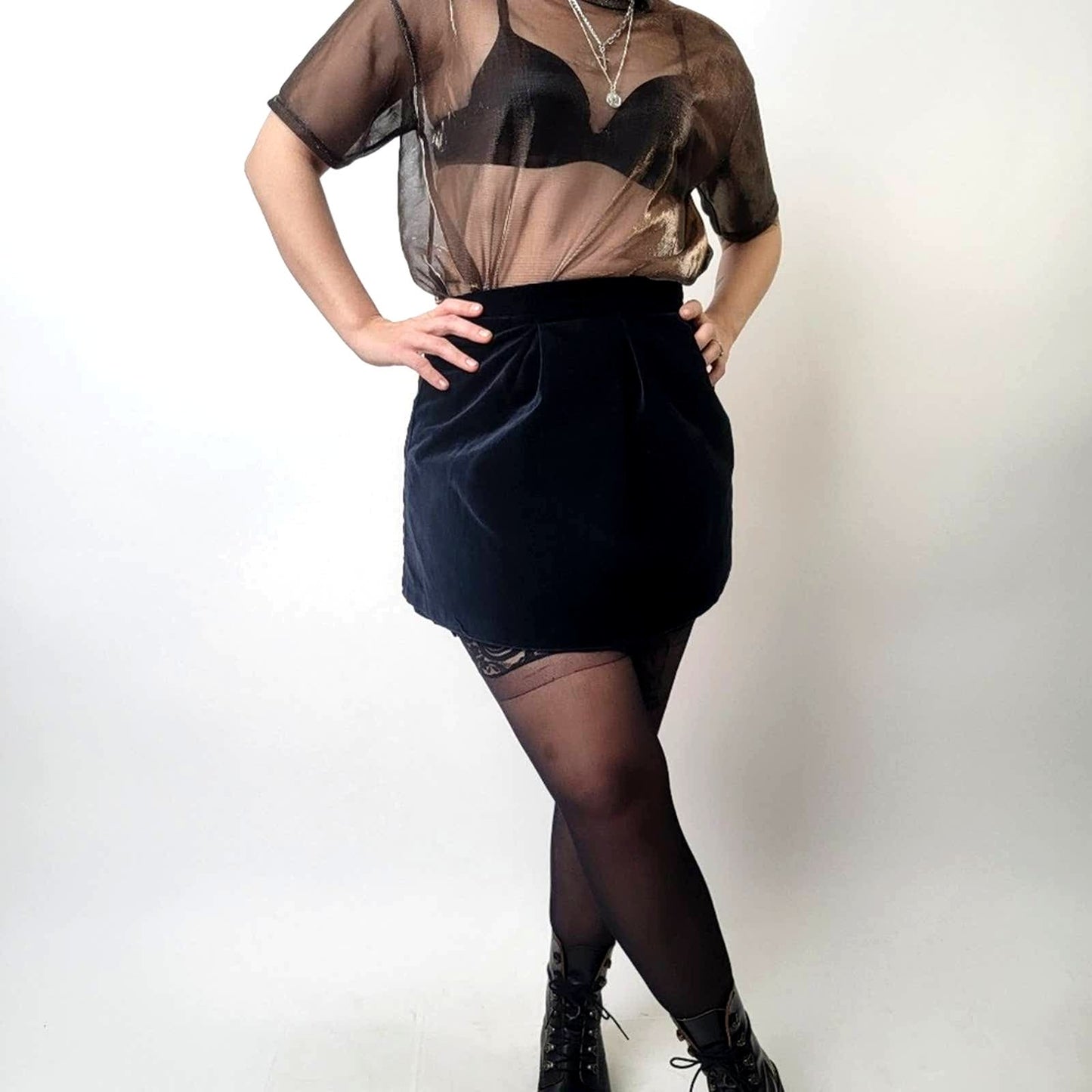Vintage 90s Velour Velvet grungy Black Skirt