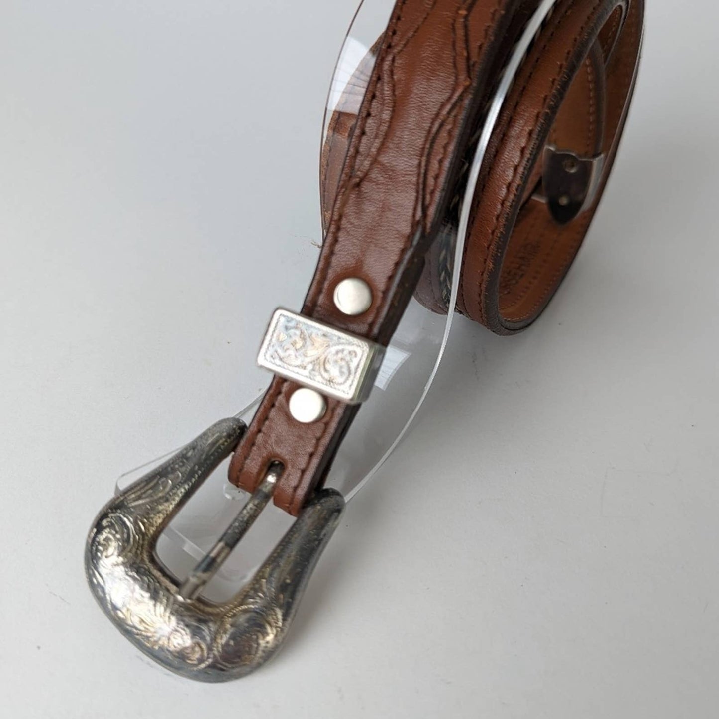 Vintage 80s Leather and Horsehair Western Belt - M