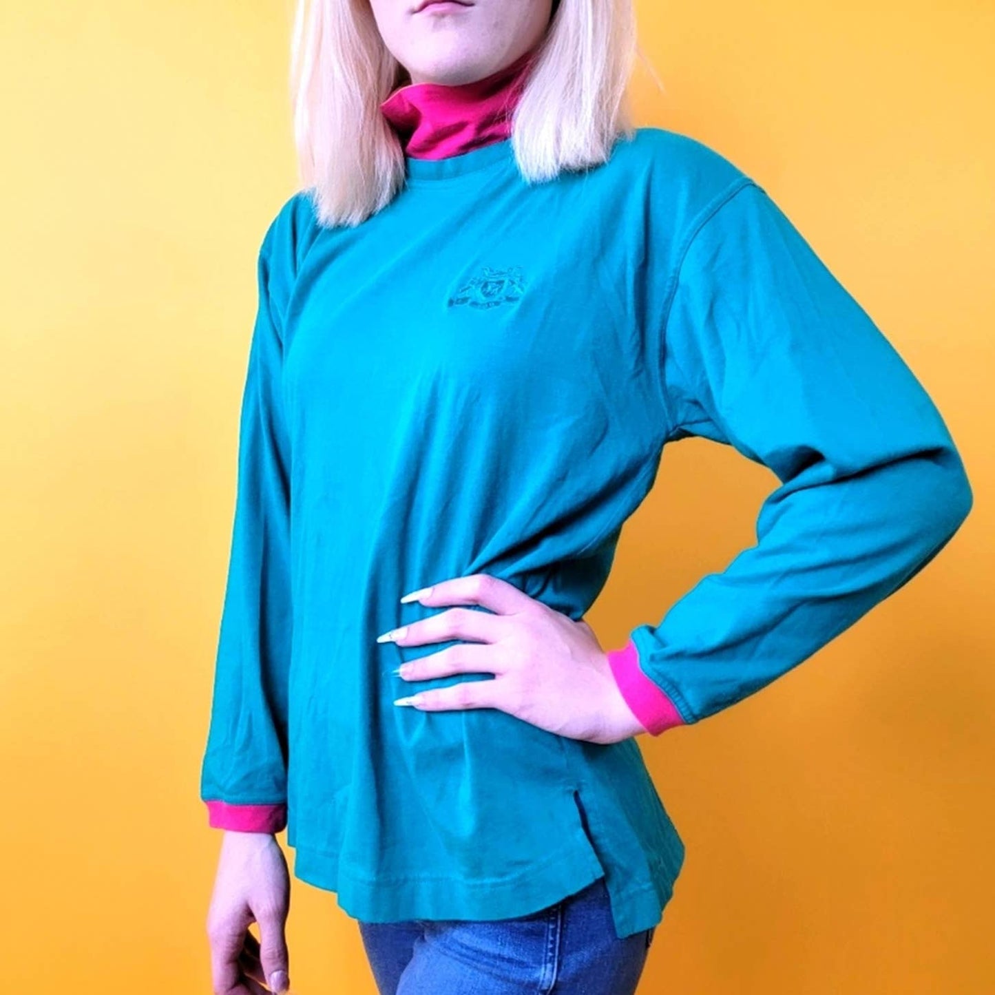 Vintage 90s IZOD Pastel Turtleneck Colorblock Long Sleeve - M