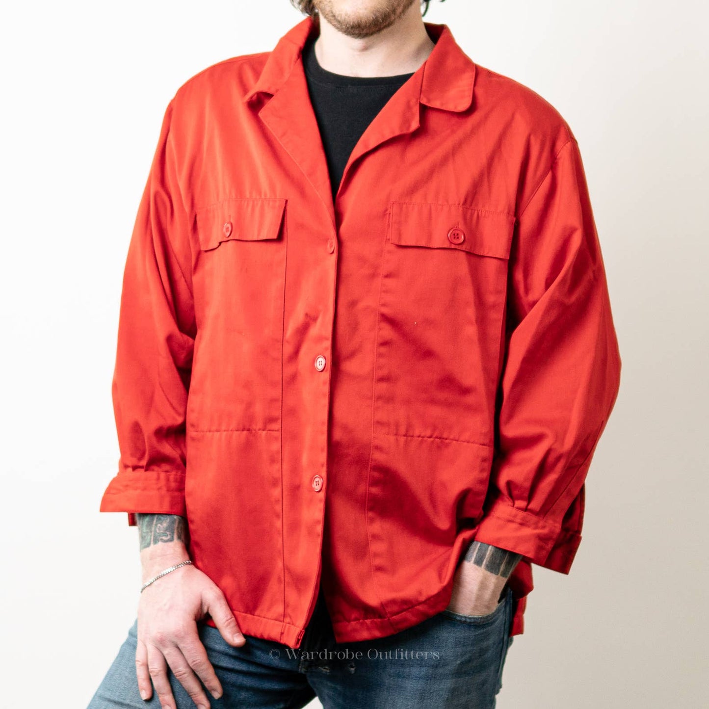 Red Artists Shirt Apron Button Up Blouse