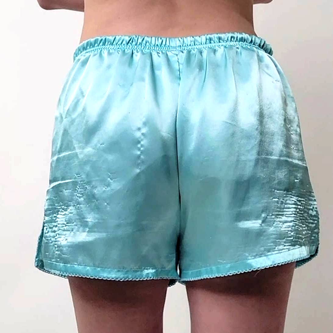 Baby Blue Silky Embroidered Pajama Shorts - M
