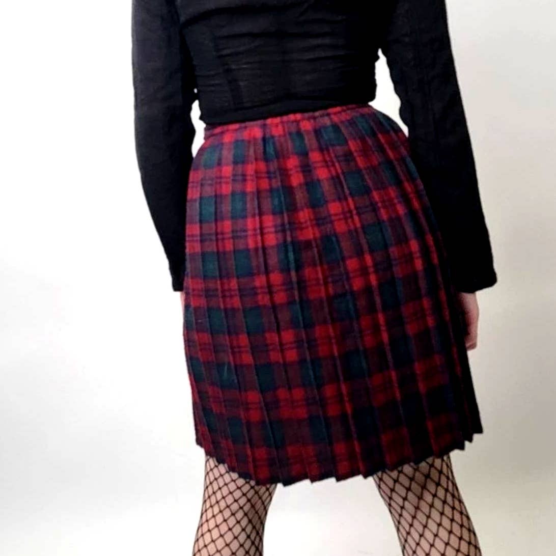 Vintage 90s Goth Grunge Plaid Pleated Midi Skirt