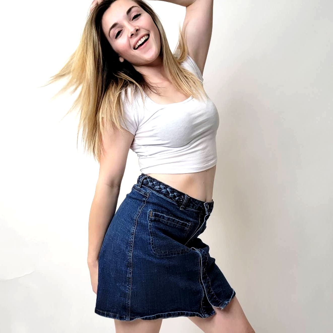 Harper Braided Button Up Denim Jean Midi Skirt - M