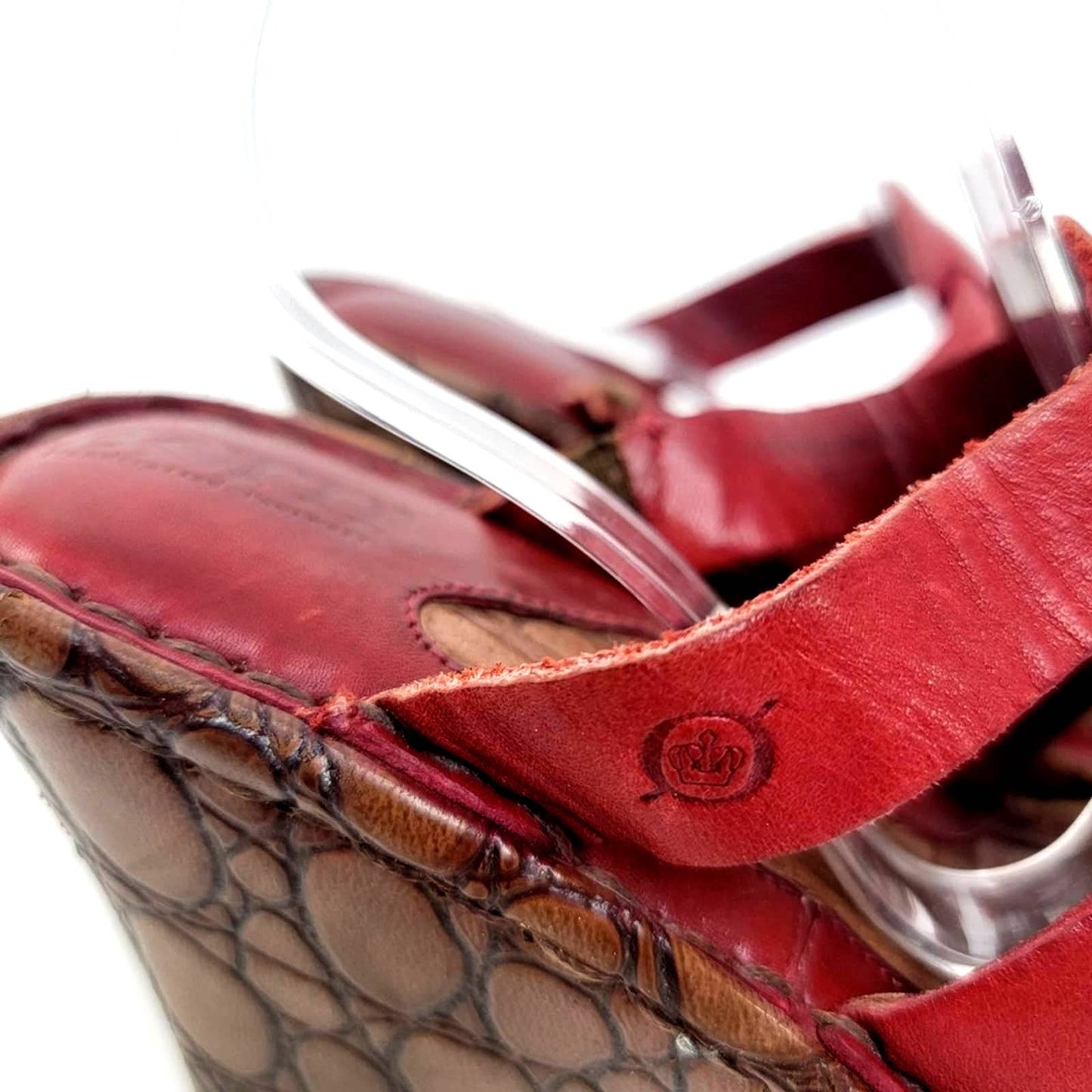 Born BOC Pebbled Cork Red Glaidator Strappy Slip On Platform Wedge Sandals - 7