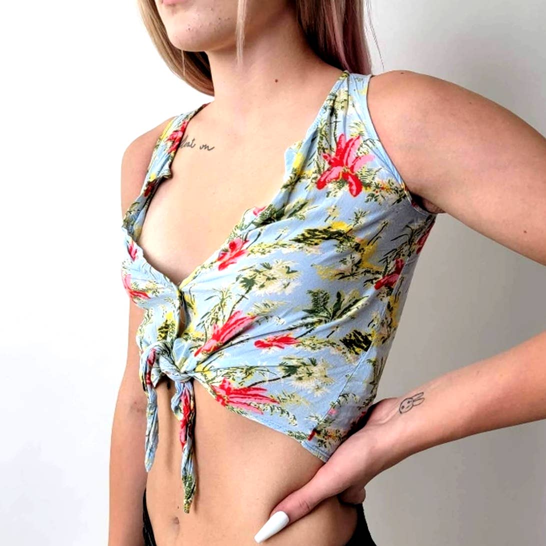ZARA Floral Tie Front Crop Top