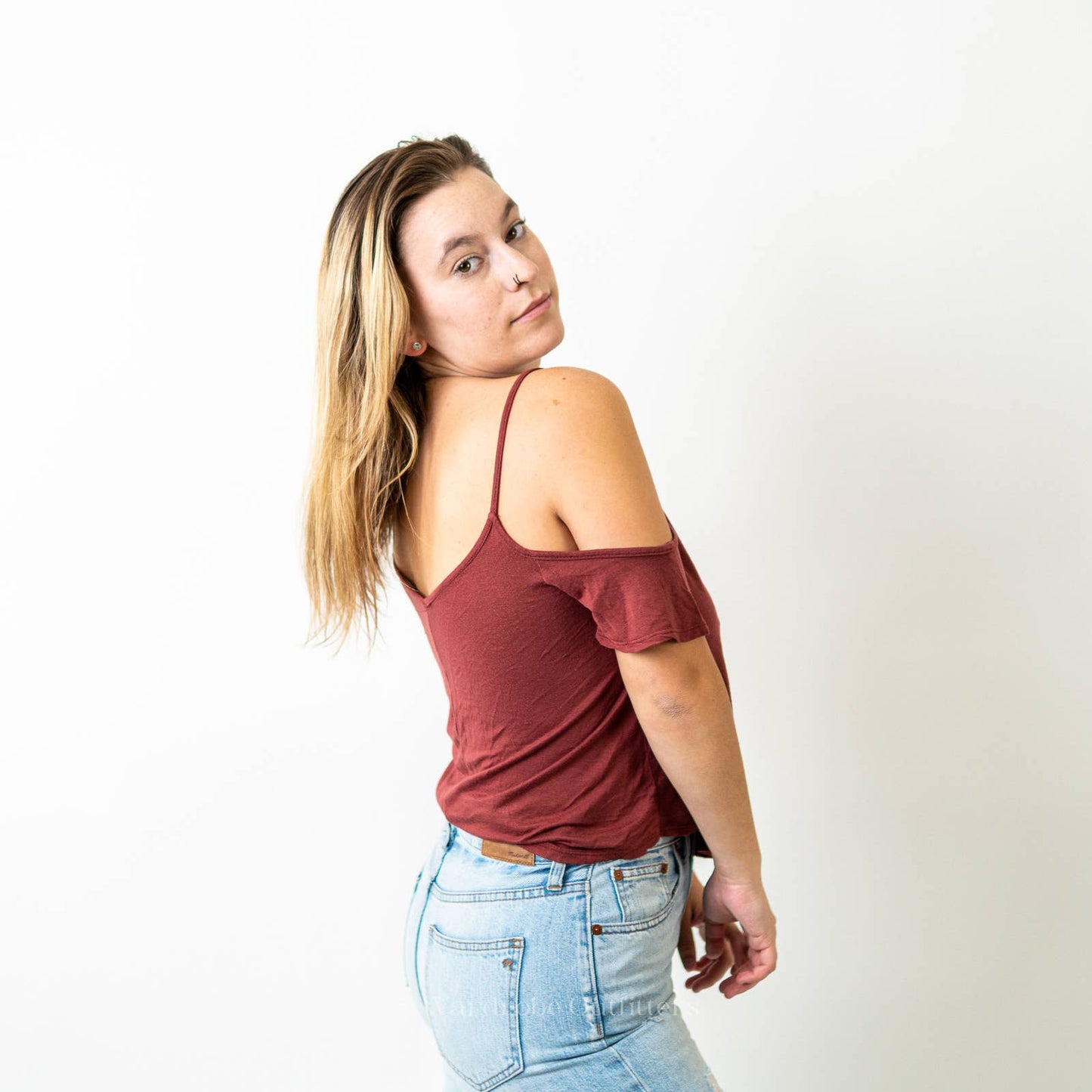 Burgundy Red Cold Shoulder Strapped Cami Top