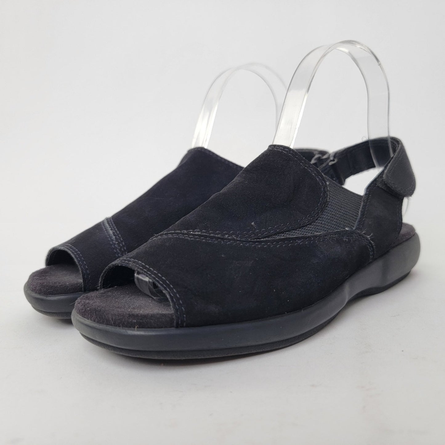 Ecco Black Suede Peep Toe Sandals - 6