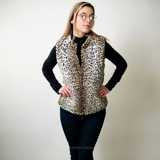 Vintage 1990s Leopard Animal Print Cobblestone Canyon Cheetah Faux Fur Vest - S