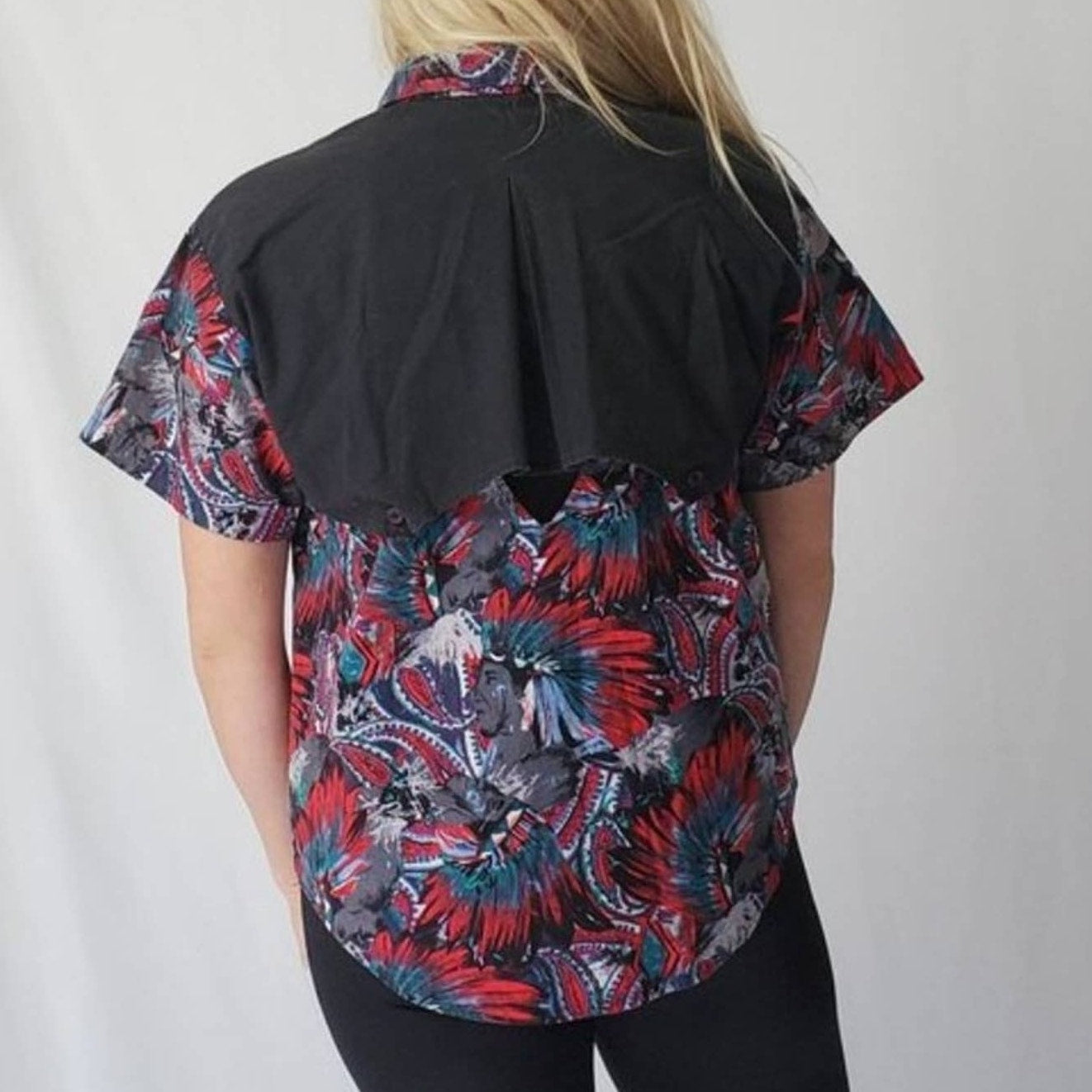 Vintage 90s Western Tribal Flyback Button Down Shirt - M