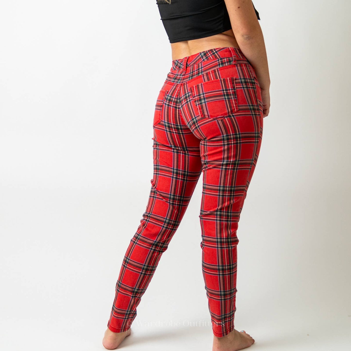 Red Tartan Plaid High Waisted Skinny Pants