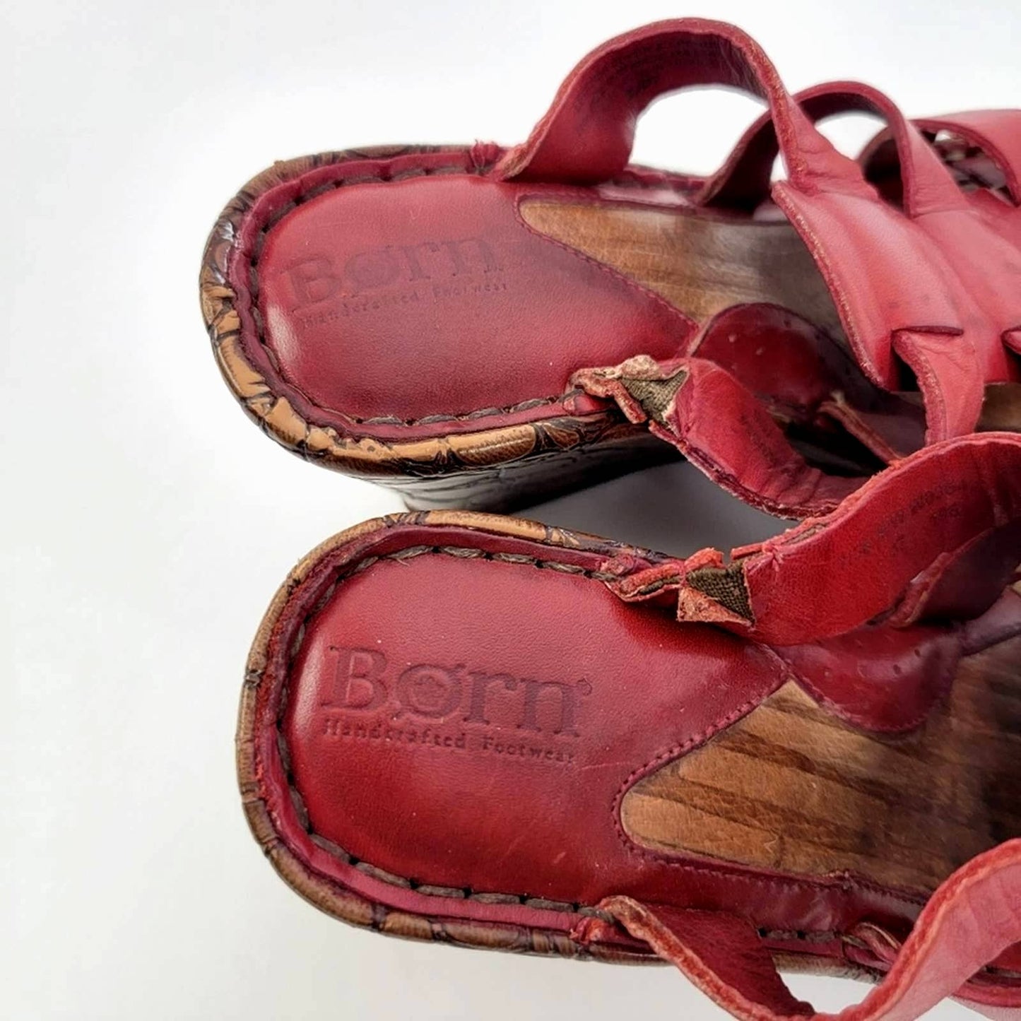 Born BOC Pebbled Cork Red Glaidator Strappy Slip On Platform Wedge Sandals - 7