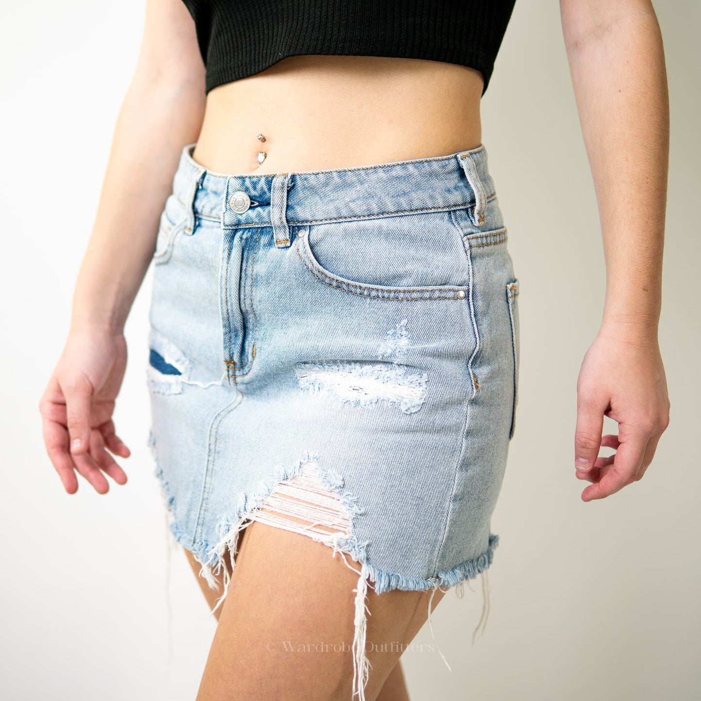 PacSun Distressed Raw Hem Denim A-Line Mini Skirt