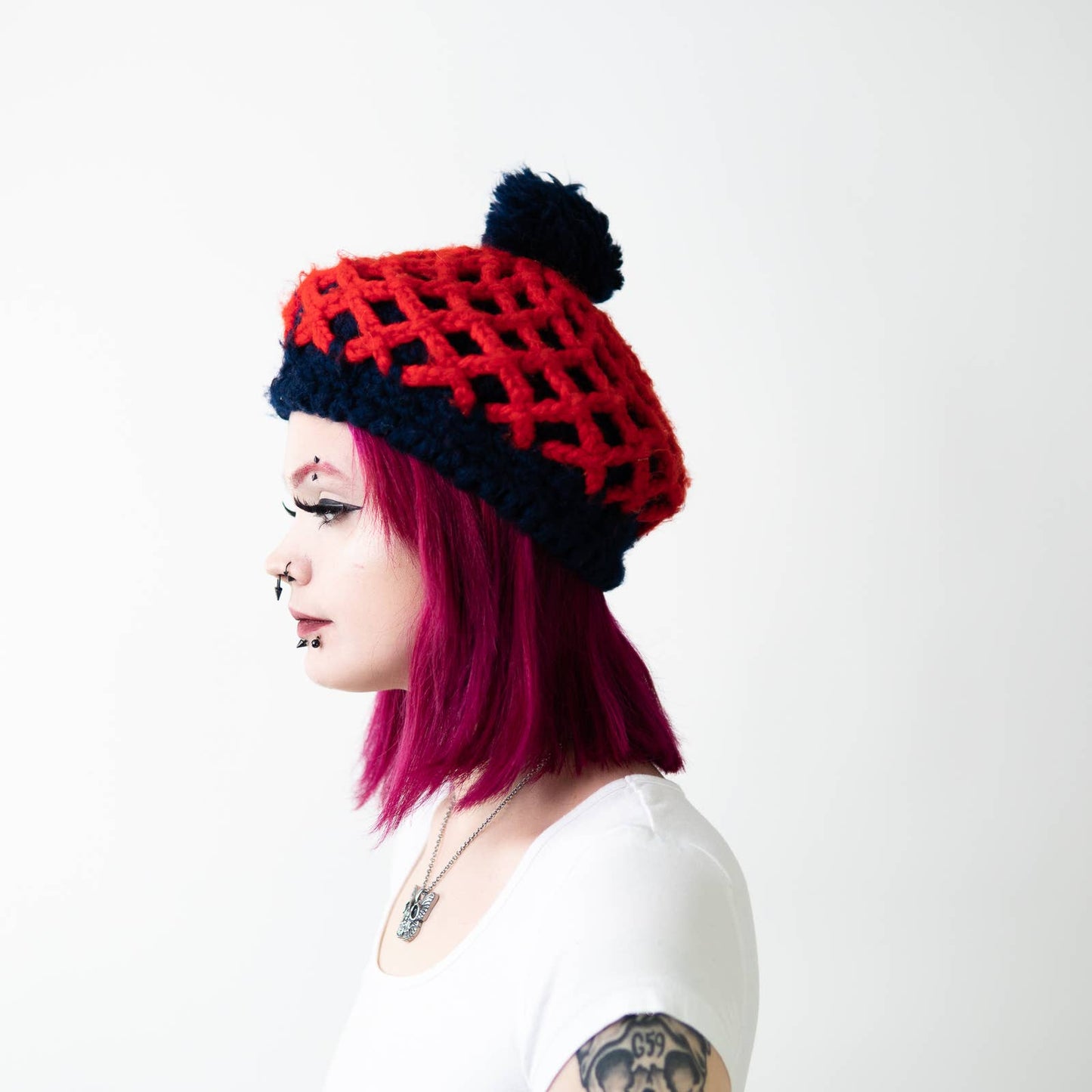 Vintage 50s Fuzzy Wool Plaid Pom Beret Tam