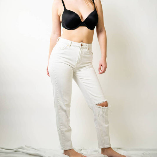 Bershka White Denim High Rise Mom Jeans - 2