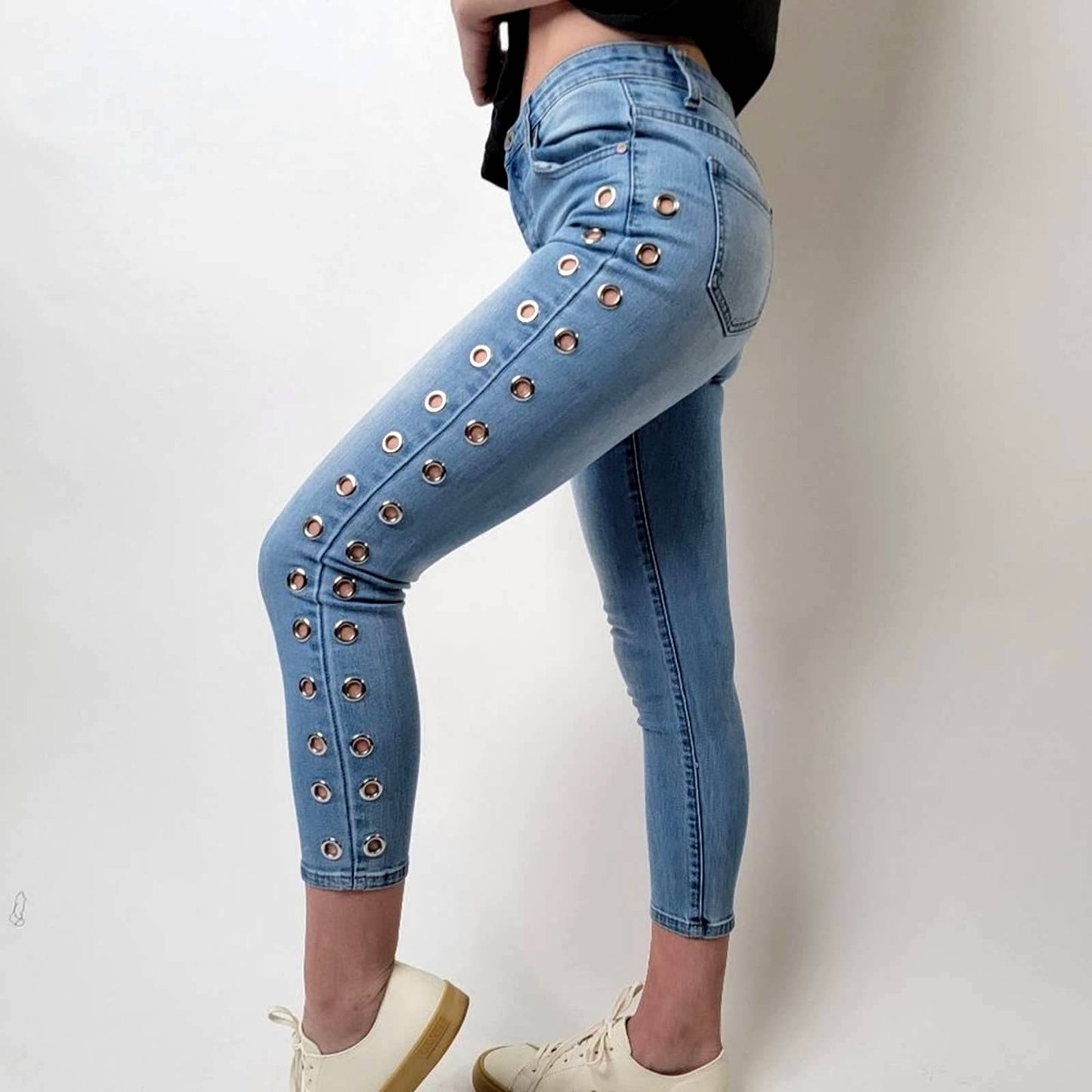 Vintage Y2K Rivited Gogo Skinny Cropped Acid Wash Jeans - 5