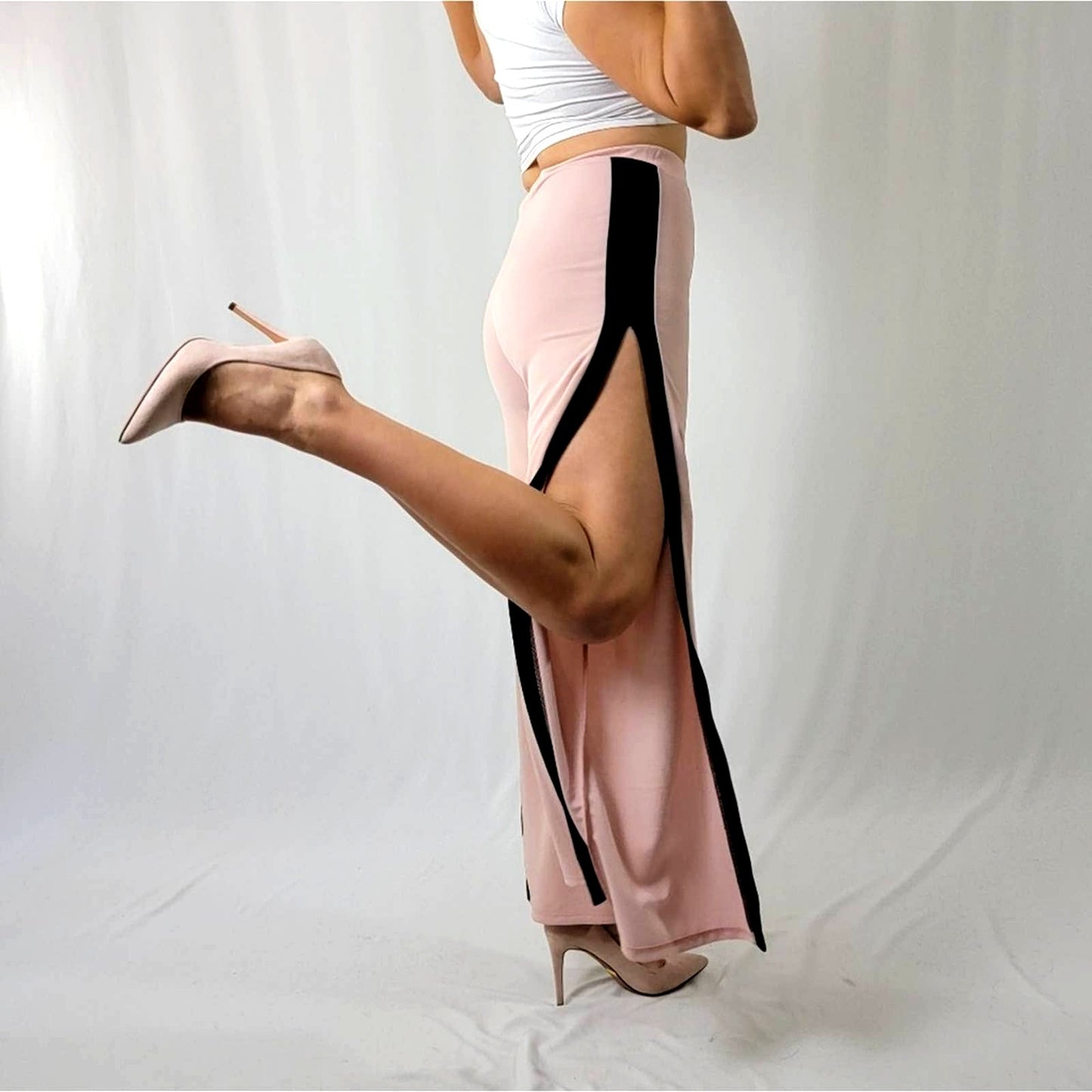 Vintage 90's Blush Nude Wide Split Leg Track Pants - M