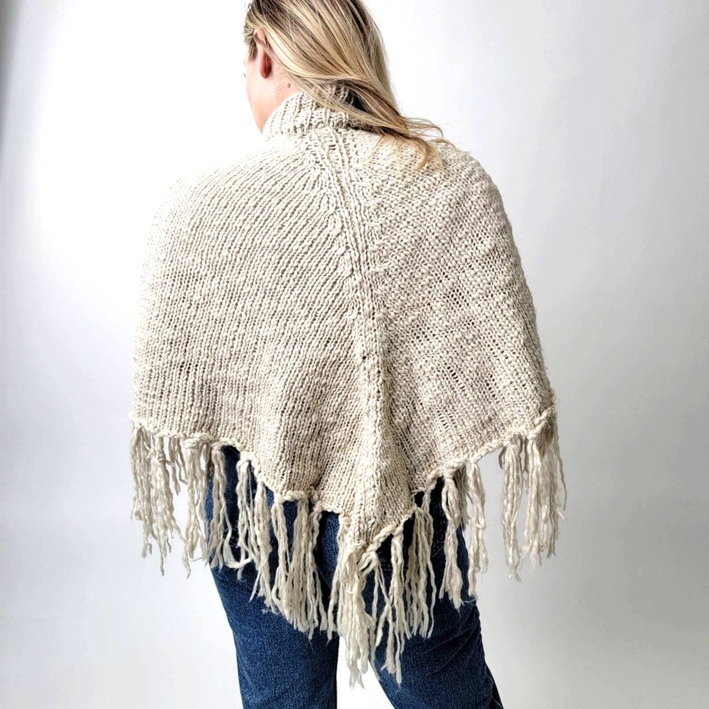 Cejon Cream Colored Western Fringe Tassel Poncho Shaw