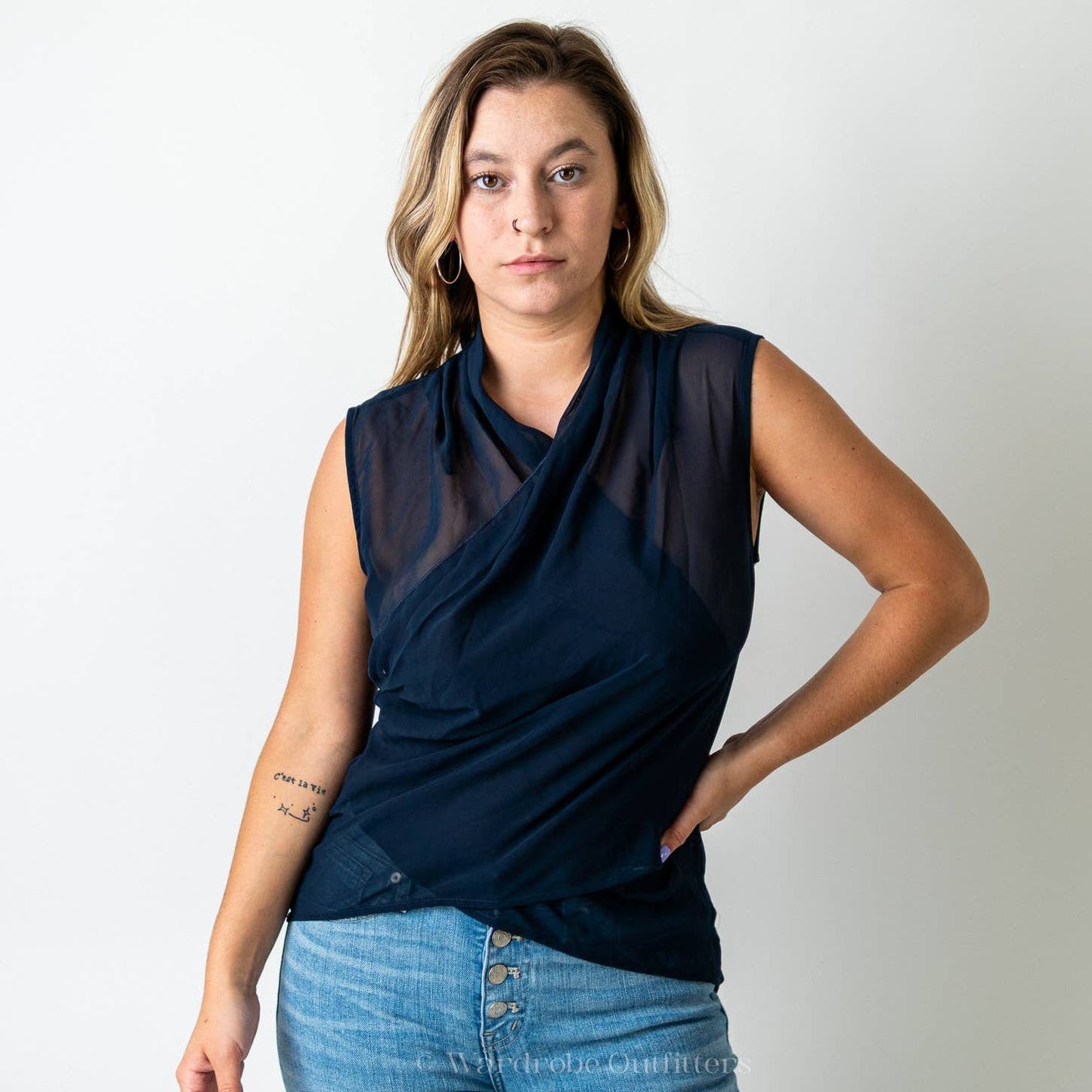 Ro & De Anthropologie Sheer Mesh Cami Blouse
