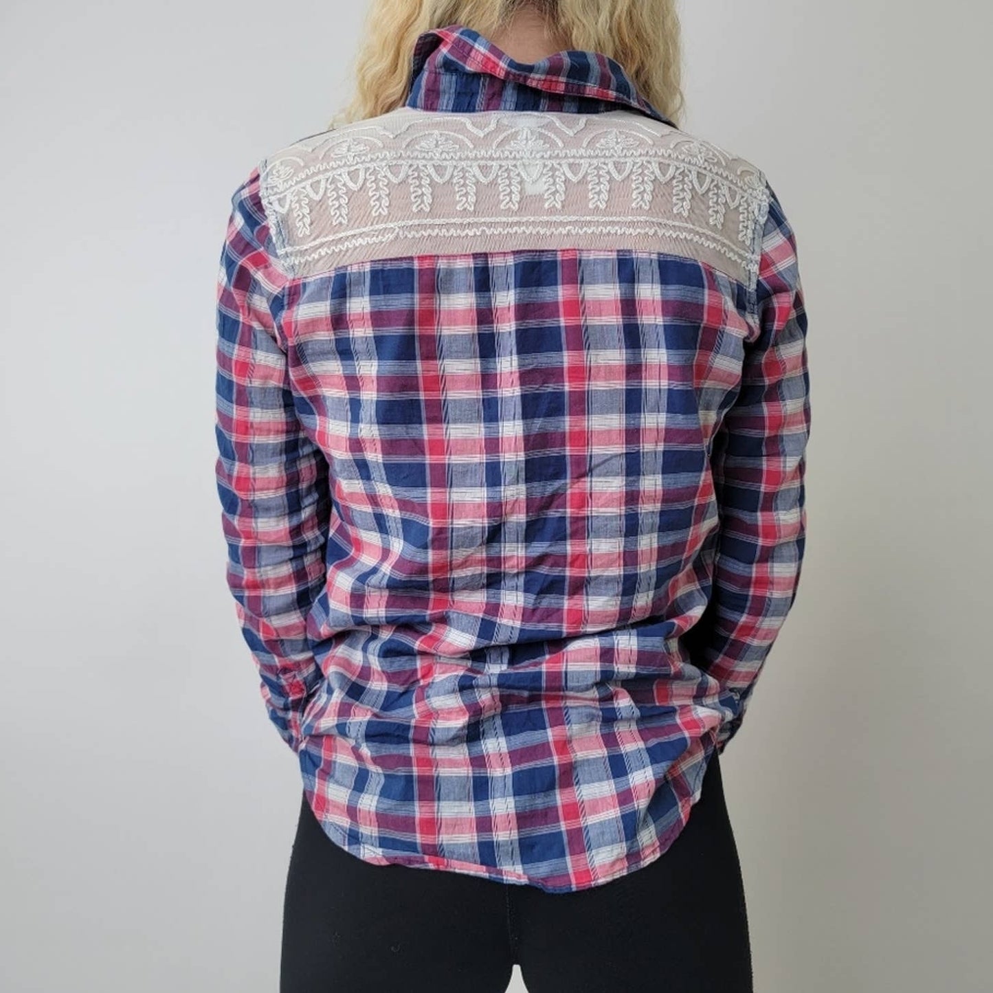 Aeropostale Lace Western Plaid Button Down Shirt - S