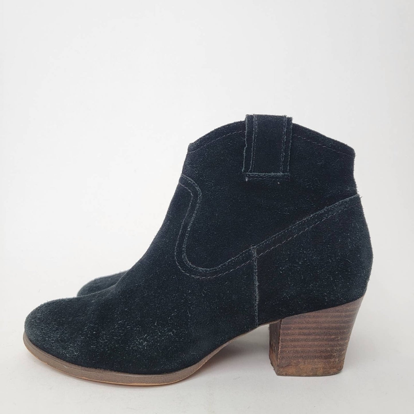 Zodiac Kela Black Western Ankle Boots Booties Suede Leather Stacked Heel - 9