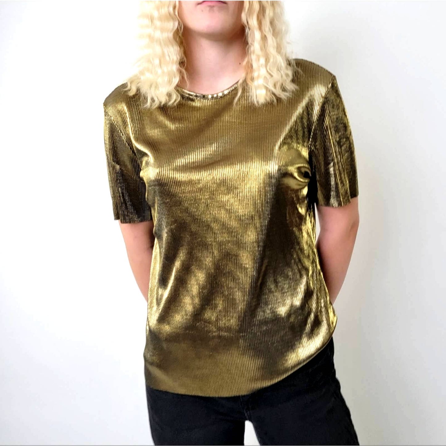 Vintage 90's Liquid Gold Short Sleeve Rave Top - M
